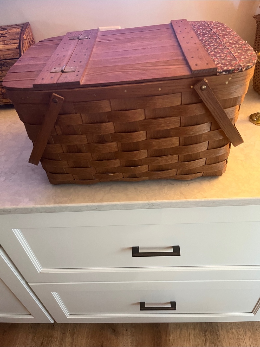 Vintage Basketville Large  Woven Wood Picnic Basket Home Decor